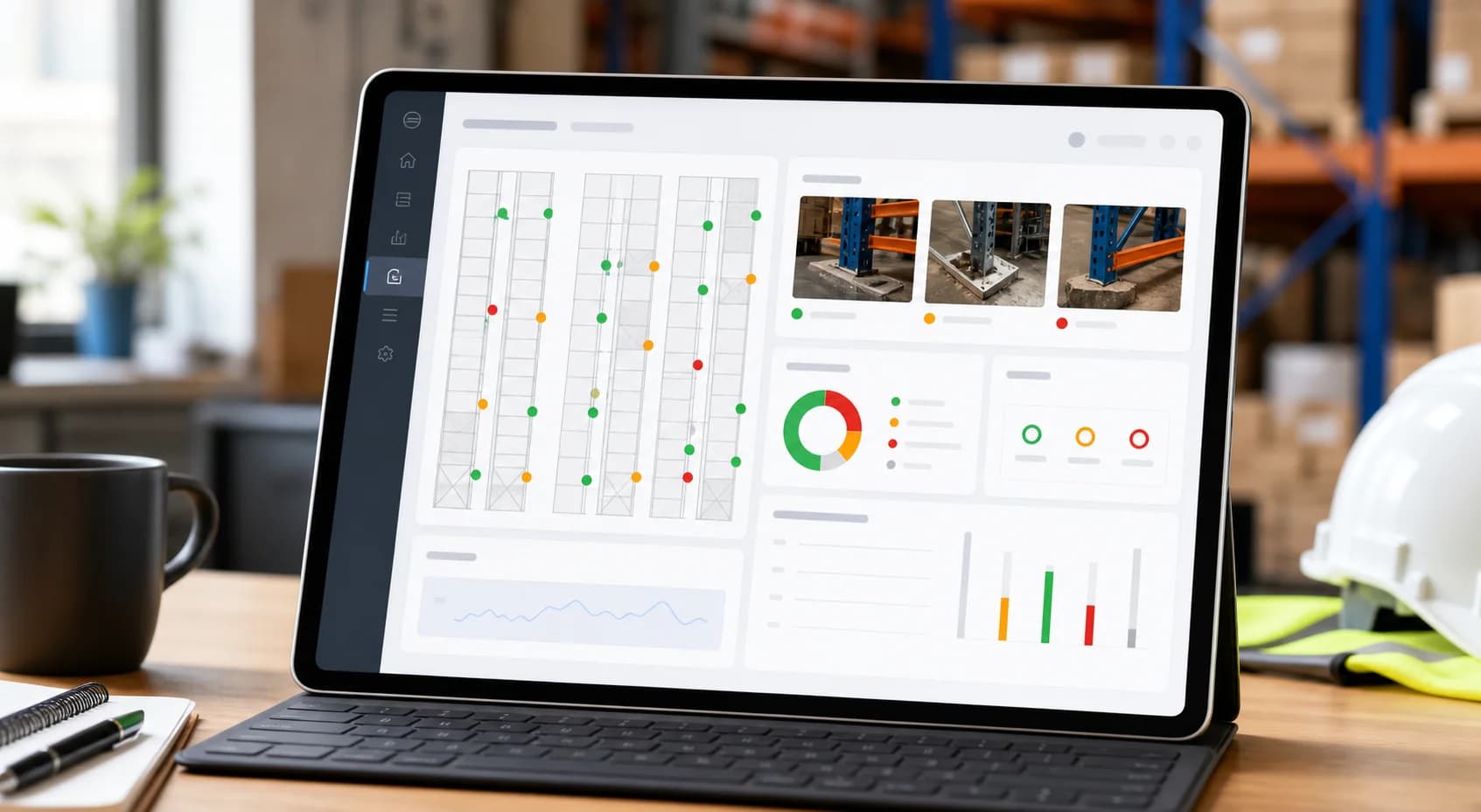 Digitale Regalvisualisierung und Prüfbericht auf einem Tablet